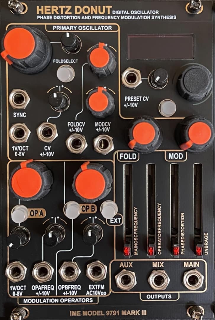 knobulism-hertz-donut-black-orange Hertz Donut MKIII with a black panel and orange knobs