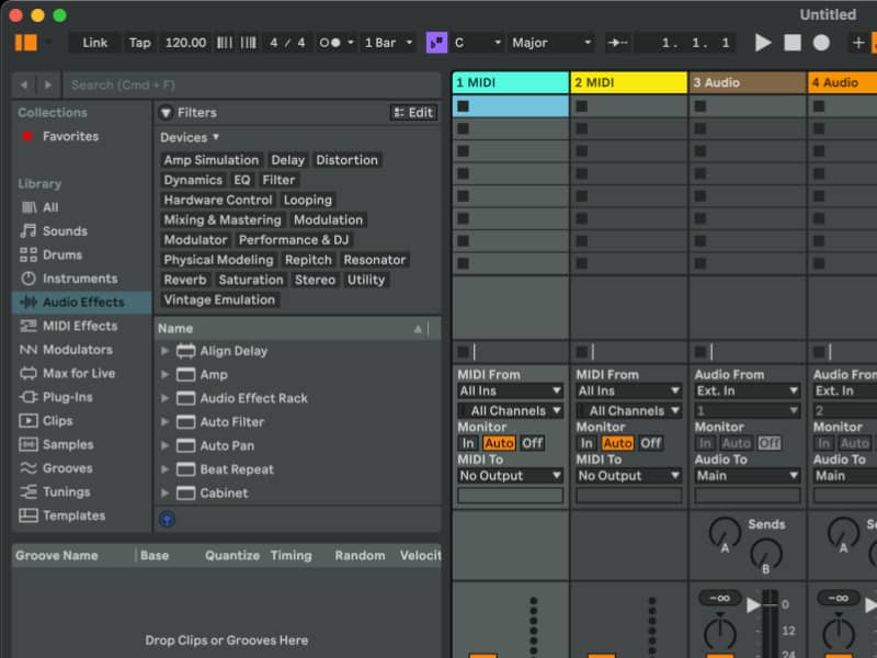 knobulism-resolution-1512x982 image of a deafault Ableton Live set at a regular resolution for comparison
