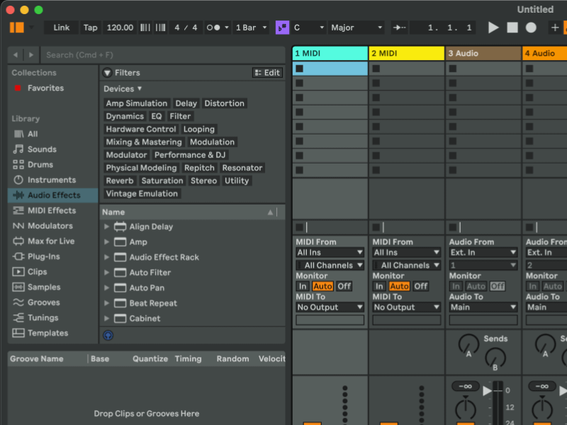 image of a deafault Ableton Live set at a regular resolution for comparison