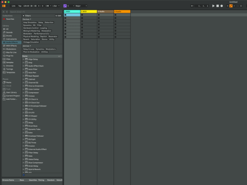 image of a deafault Ableton Live set at a resolution so high it is hard to read.